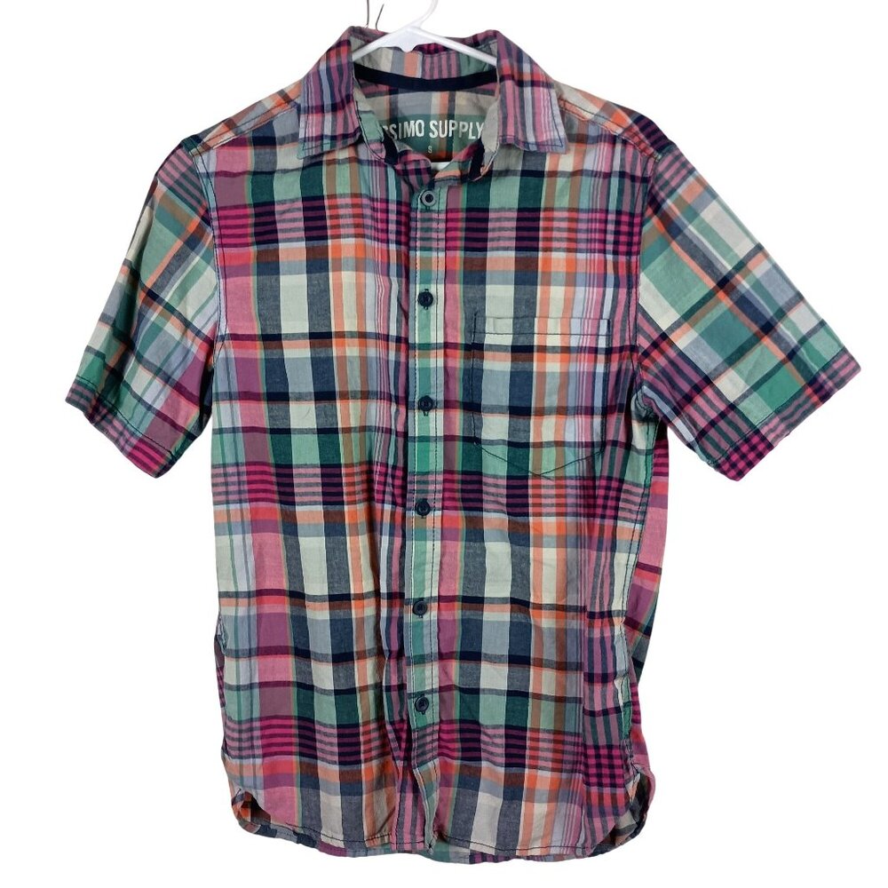 Mossimo Supply Mens Multicolor Madras Plaid Short Sleeve Button-Up Shirt Size S